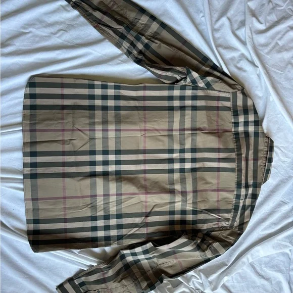Men's Tan Plaid dress shirt - Picture 5 of 15